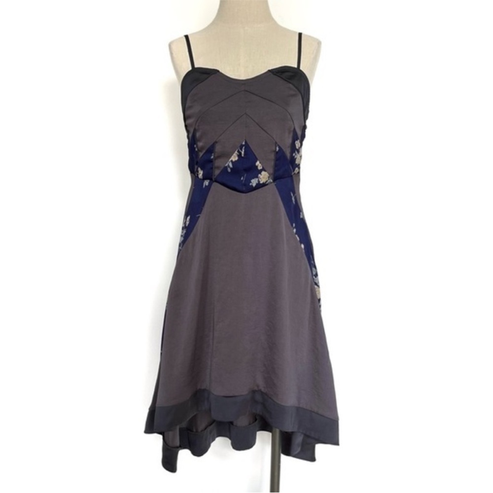Free People Dark Gray Blue Hi-Low Patchwork Dress Size 8